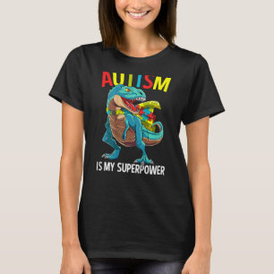 Camiseta Autismo É Meu Super Poder Dinossauro Quebra-cabeça