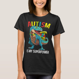 Camiseta Autismo É Meu Super Poder Dinossauro Quebra-cabeça
