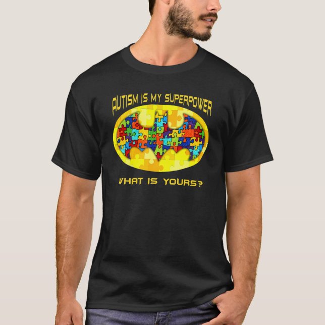 Camiseta Autismo É Meu Superpoder Bat Autismo Super Herói A (Frente)