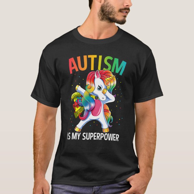 Camiseta Autismo É Meu Superpoder Dabitando Unicórnio (Frente)