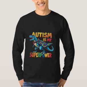 Camiseta Autismo É Meu Superpoder Dinossauro Autismo Consci