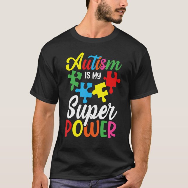 Camiseta Autismo É Meu Superpoder Puzzle de Conscientização (Frente)