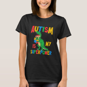 Camiseta Autismo É Meu Superpoder T-rex Puzzle Conscientiza