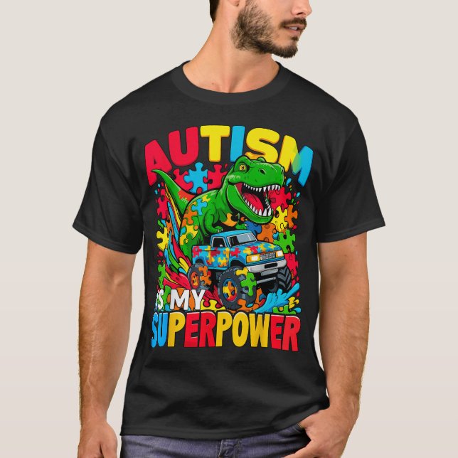 Camiseta Autismo É Meu Superpoderoso Caminhão Monstro De Me (Frente)