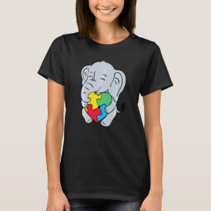 Camiseta Autismo Elefante Bebê Puzzle Coração Consciência d
