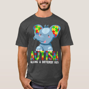 Camiseta autismo elefante caminhando por um caminho diferen
