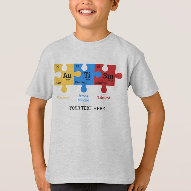 Camiseta Autismo Elementos de Mesa Periódicos (Frente)