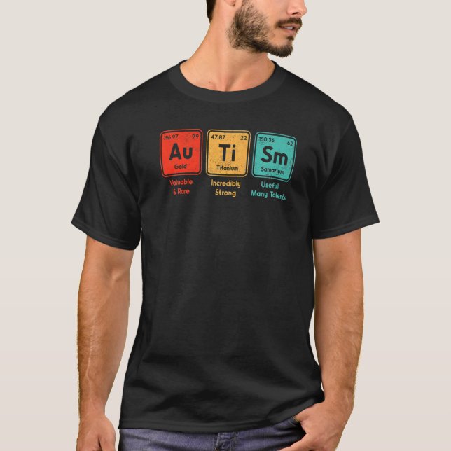 Camiseta Autismo Elementos de Mesa Periódicos Ortografia Au (Frente)