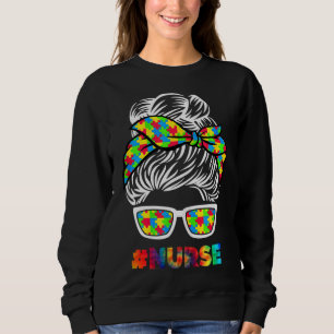 Camiseta Autismo Enfermeira Messer Bun Sunglass Bandana Mãe