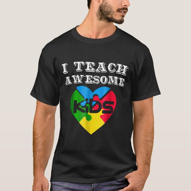 Camiseta Autismo-Eu Ensino Crianças Incríveis Presente de C (Frente)