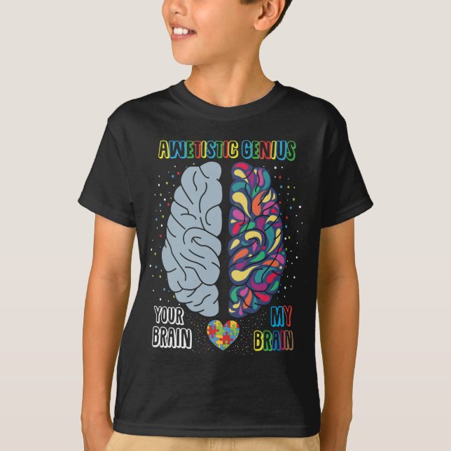 Camiseta Autismo Genius Heart Autista Colorir Cérebro (Frente)