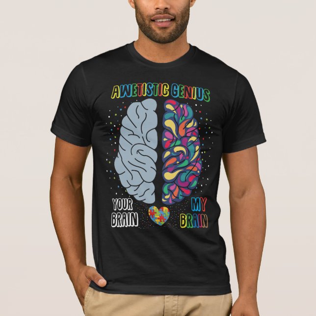 Camiseta Autismo Genius Heart Autista Colorir Cérebro (Frente)