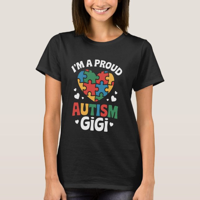 Camiseta Autismo Gigi Peça do Quebra-cabeça Coração Design  (Frente)