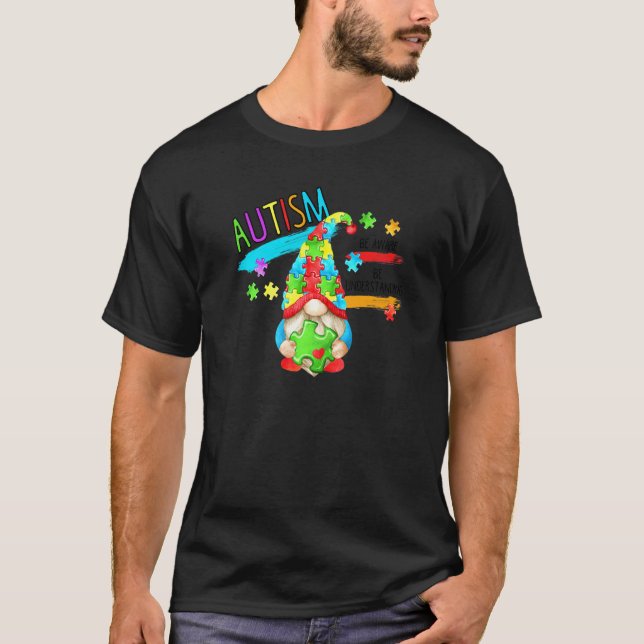 Camiseta Autismo Gnomo Esteja Ciente Seja Entendimento Peça (Frente)