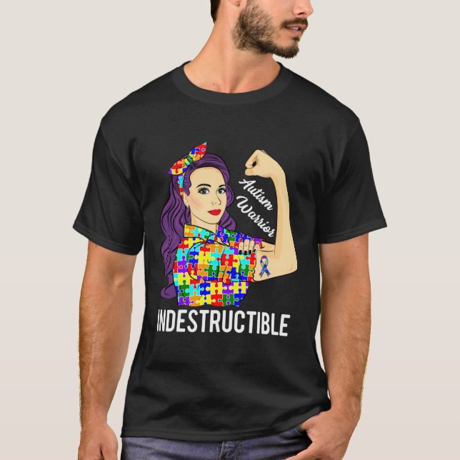 Camiseta Autismo Guerreiro da Consciência Mãe Indestrutível (Frente)