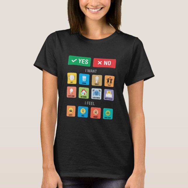 Camiseta Autismo Inglês AAC PECS Apontando Comunicação 01 (Frente)