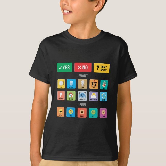Camiseta Autismo Inglês AAC PECS Apontando Comunicação 02 (Frente)