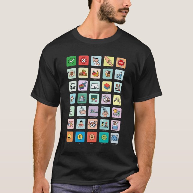 Camiseta Autismo Inglês AAC PECS Apontando Comunicação 04 (Frente)