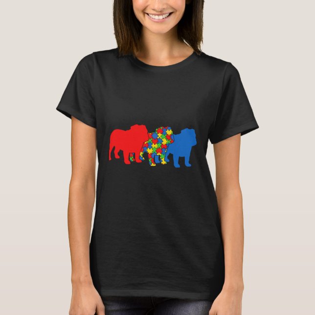Camiseta Autismo Inglês Buldogue Cão Autismo Sensibilização (Frente)