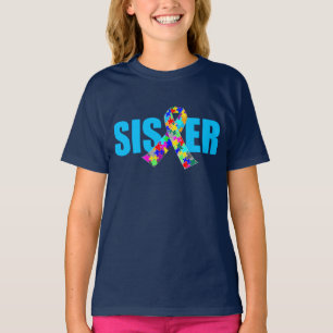 Camiseta Autismo Irmã Bonita Fita Azul Sensibilização Fi