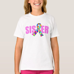 Camiseta Autismo Irmã Rosa Bonito Fita de Consciência