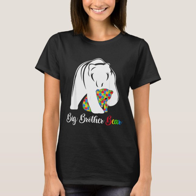 Camiseta Autismo Irmão Grande Urso Urso Urso Autismo Consci (Frente)