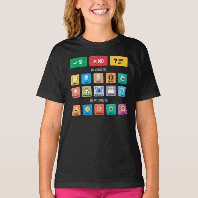 Camiseta Autismo Italiano AAC PECS Apontando Comunicação 02 (Frente)