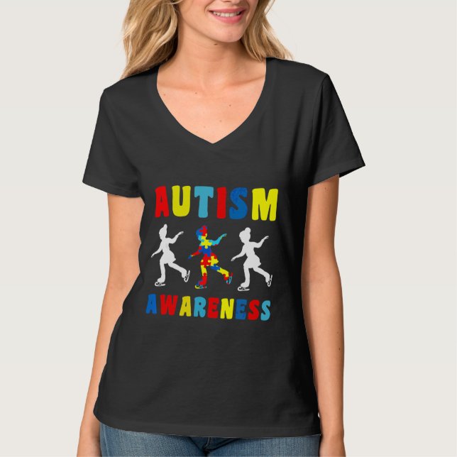 Camiseta Autismo Jogadores De Pé De Gelo Autismo Mês De Con (Frente)