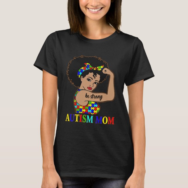 Camiseta Autismo Mãe Afro Mãe Negra Quebra-cabeça Piece Au (Frente)