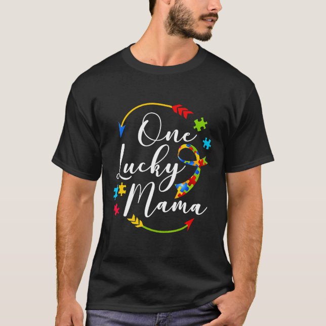 Camiseta Autismo-Mãe Autista  Uma Mamãe Sortuda Conscientiz (Frente)