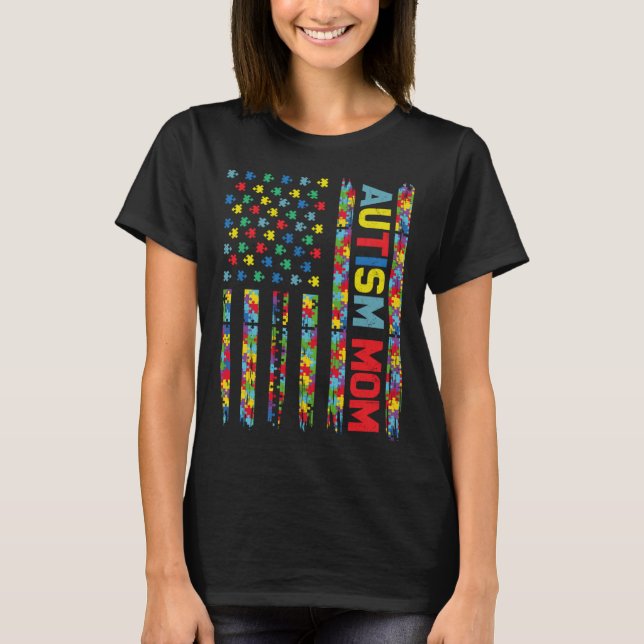 Camiseta Autismo Mãe Criança dos EUA Quebra-cabeça de Sinal (Frente)
