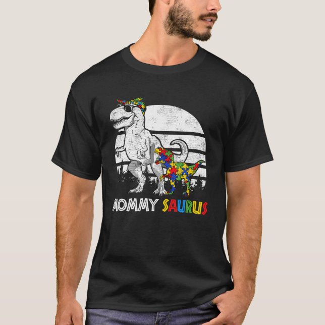 Camiseta Autismo Mãe Dinossaur Quebra-cabeça Mommysaurus Au (Frente)