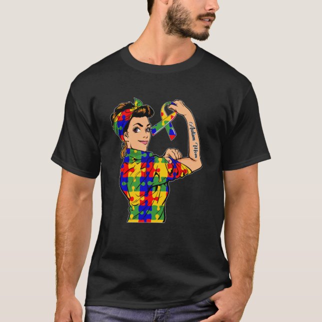 Camiseta Autismo Mãe Inseparável Rosie The Riveter Strong W (Frente)