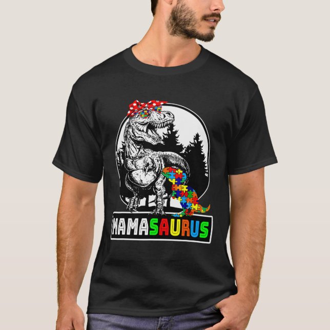 Camiseta Autismo Mãe Mamasaurus Autism Dino (Frente)