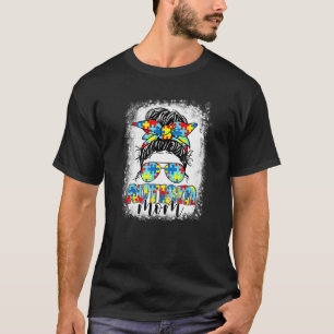 Camiseta Autismo Mãe Vida Mensagem Bun Óculos Solares Autis