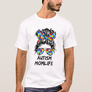 Camiseta Autismo Mãe Vida Mensagem Bun Óculos Solares Ban