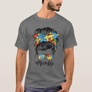 Camiseta Autismo Mãe Vida Mensagem Bun Óculos Solares Ban