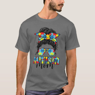 Camiseta Autismo Mãe Vida Mensagem Bun Óculos Solares Ban