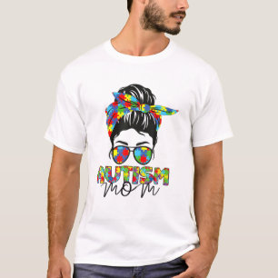 Camiseta Autismo Mãe Vida Mensagem Bun Óculos Solares Ban