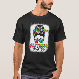 Camiseta Autismo Mãe Vida Mensagem Bun Óculos Solares Banda
