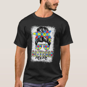 Camiseta Autismo Mãe Vida Mensagem Bun Óculos Solares Banda