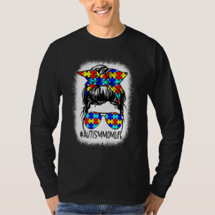 Camiseta Autismo Mãe Vida Mensagem Bun Óculos Solares Banda