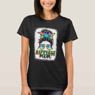 Camiseta Autismo Mãe Vida Mensagem Bun Óculos Solares Banda