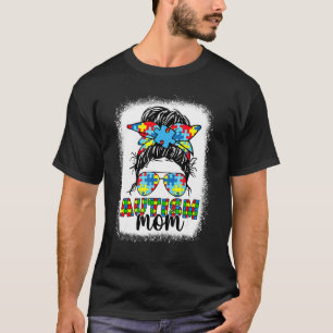 Camiseta Autismo Mãe Vida Mensagem Bun Óculos Solares Banda