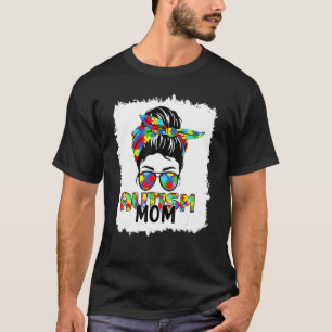 Camiseta Autismo Mãe Vida Mensagem Bun Óculos Solares Banda