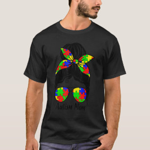Camiseta Autismo Mãe Vida Mensagem Bun Óculos Solares Mothe