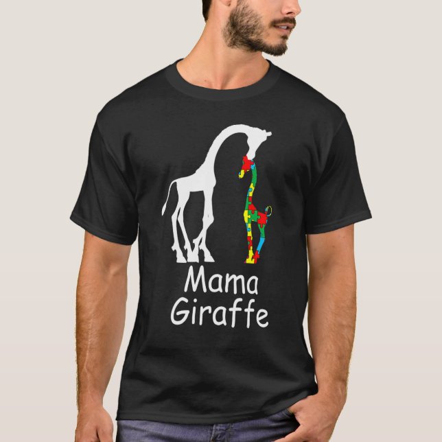 Camiseta Autismo Mama Girafa Peça do Quebra-cabeça Conscien (Frente)