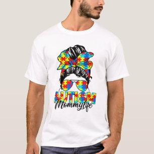 Camiseta Autismo Mamãe Messan Bun Sunglass Bandana Autism 