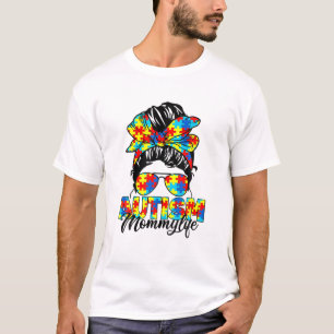 Camiseta Autismo Mamãe Messan Bun Sunglass Bandana Autism 