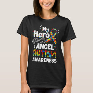 Camiseta Autismo - Meu Herói Agora É Meu Anjo Ribbon Consci